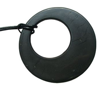 Shungit pendant (Disc with hole and string)